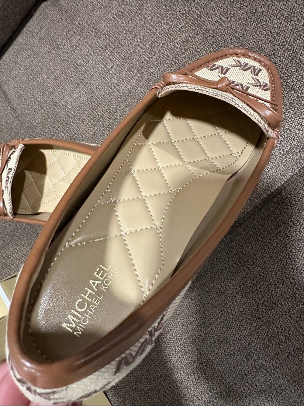Michael Kors Brown Logo Moccasin Driving Loafers - Beige/Brown - Picture 3 of 6